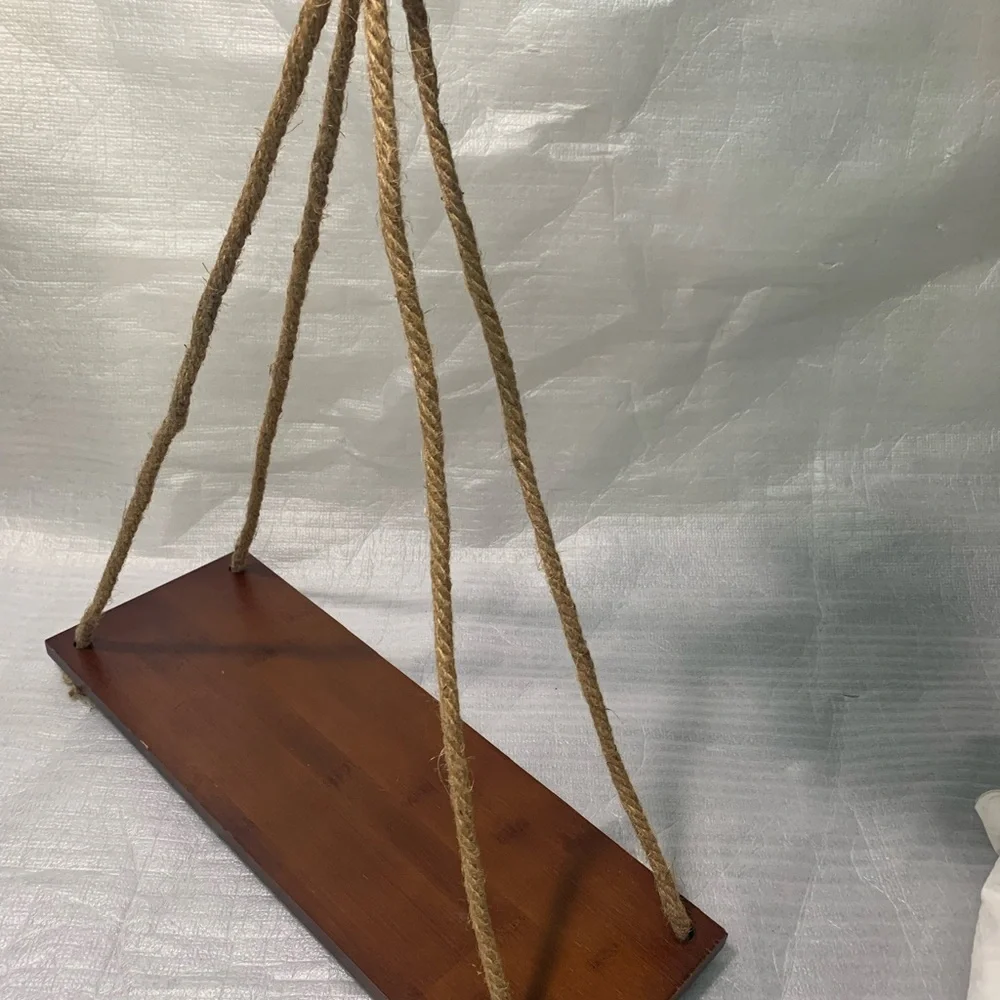 Rustic Wooden Floating Shelf 17”x6” with Adjustable Jute Rope Boho Farmhouse Dec